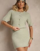 acajo Fustă tricotată Verde deschis cu Lână High Waist Selzeki