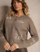 acajo Kardigan Bej închis cu lână cu nasturi cu model brodat Nelyra