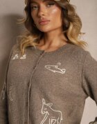 acajo Kardigan Bej închis cu lână cu nasturi cu model brodat Nelyra