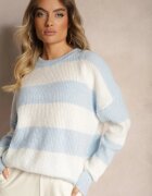 acajo Pulover Albastru deschis cu detalii striate decorat cu benzi din lână Tiarosea