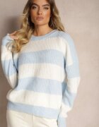 acajo Pulover Albastru deschis cu detalii striate decorat cu benzi din lână Tiarosea