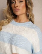 acajo Pulover Albastru deschis cu detalii striate decorat cu benzi din lână Tiarosea