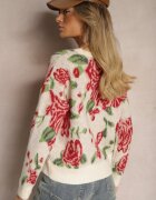 acajo Pulover bej deschis croi larg cu model rustic floral cusut cu fir metalic Saverae