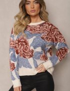 acajo Pulover Bej deschis Croi larg în Stil Rustic cu Fir Metalic și Model Abstract Savelie