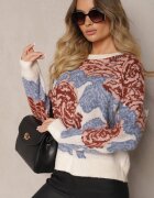 acajo Pulover Bej deschis Croi larg în Stil Rustic cu Fir Metalic și Model Abstract Savelie