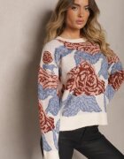 acajo Pulover Bej deschis Croi larg în Stil Rustic cu Fir Metalic și Model Abstract Savelie