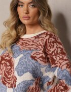 acajo Pulover Bej deschis Croi larg în Stil Rustic cu Fir Metalic și Model Abstract Savelie