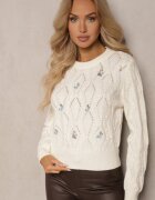 acajo Pulover Bej deschis cu flori brodate și model în relief Innara