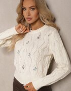 acajo Pulover Bej deschis cu flori brodate și model în relief Innara