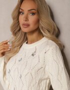 acajo Pulover Bej deschis cu flori brodate și model în relief Innara