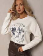 acajo Pulover Bej deschis Decorat cu Model brodat cu Păsări Inarielle