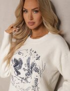 acajo Pulover Bej deschis Decorat cu Model brodat cu Păsări Inarielle