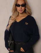 acajo Pulover bleumarin cu lână și decolteu în V Ziviola