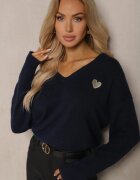 acajo Pulover bleumarin cu lână și decolteu în V Ziviola