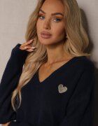 acajo Pulover bleumarin cu lână și decolteu în V Ziviola