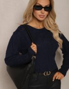 acajo Pulover Bleumarin în stil Clasic cu Model în Relief Deriel