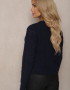 acajo Pulover Bleumarin în stil Clasic cu Model în Relief Deriel
