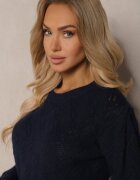 acajo Pulover Bleumarin în stil Clasic cu Model în Relief Deriel