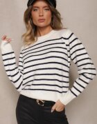 acajo Pulover Casual Alb în dungi cu croială simplă Riavelleth