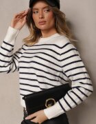 acajo Pulover Casual Alb în dungi cu croială simplă Riavelleth
