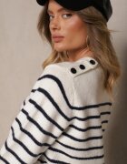 acajo Pulover Casual Alb în dungi cu croială simplă Riavelleth