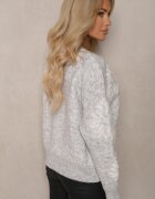 acajo Pulover Clasic Gri deschis din Lână cu Model Decorativ cu Flori Mari Inalissea