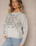acajo Pulover Gri deschis cu Broderie Colorată în față Inavessa