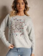 acajo Pulover Gri deschis cu Broderie Colorată în față Inavessa