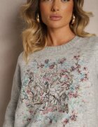 acajo Pulover Gri deschis cu Broderie Colorată în față Inavessa