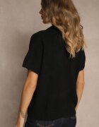 acajo Pulover Negru cu Lână cu Mânecă Scurtă și Decolteu în V cu Guler Tevirna