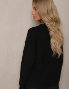 acajo Pulover Negru Decorat cu Model Brodat cu Păsări Inarielle