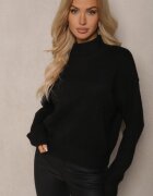 acajo Pulover pe gât Negru Lărguț cu Lână cu Croială Clasică Parista