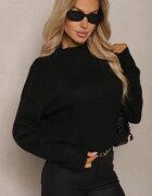 acajo Pulover pe gât Negru Lărguț cu Lână cu Croială Clasică Parista