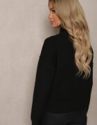 acajo Pulover pe gât Negru Lărguț cu Lână cu Croială Clasică Parista
