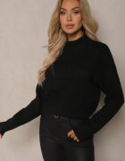 acajo Pulover pe gât Negru Lărguț cu Lână cu Croială Clasică Parista