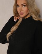 acajo Pulover pe gât Negru Lărguț cu Lână cu Croială Clasică Parista
