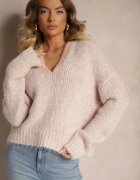 acajo Pulover Roz cu lână cu croială scurtă cu decolteu triunghiular Savandoria