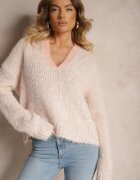 acajo Pulover Roz cu lână cu croială scurtă cu decolteu triunghiular Savandoria