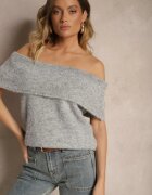 acajo Pulover Top Gri deschis cu decolteu spaniol rulat cu lână Inarose