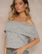 acajo Pulover Top Gri deschis cu decolteu spaniol rulat cu lână Inarose