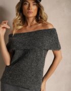 acajo Pulover Top Gri închis cu decolteu tip Bardot cu lână Inarose