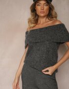 acajo Pulover Top Gri închis cu decolteu tip Bardot cu lână Inarose