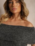 acajo Pulover Top Gri închis cu decolteu tip Bardot cu lână Inarose