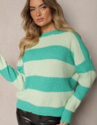 acajo Pulover Verde cu borduri reiate decorat cu benzi cu lână Tiarosea