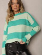 acajo Pulover Verde cu borduri reiate decorat cu benzi cu lână Tiarosea