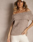 acajo Top pulover Bej cu decolte tip Carmen cu lână Inarose