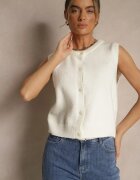 acajo Vestă Pulover Albă cu Lână cu Nasturi Eralina