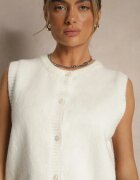 acajo Vestă Pulover Albă cu Lână cu Nasturi Eralina