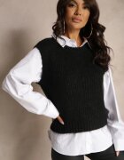 acajo Vestă tip pulover Neagră din Lână din Material Reiat Titheora
