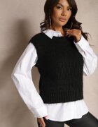 acajo Vestă tip pulover Neagră din Lână din Material Reiat Titheora
